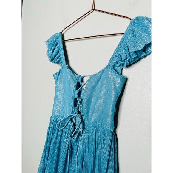 SABINA MUSAYEV Light Blue Metallic Corseted Back Keyhole Cutout Amandea Dress M - Picture 11 of 16